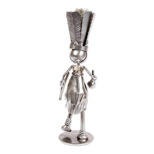 Alternate image for Eco-Friendly Recycled Metal Figurine of Man with Headdress Dancing with Headdress