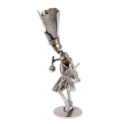 Alternate image for Eco-Friendly Recycled Metal Figurine of Man with Headdress Dancing with Headdress