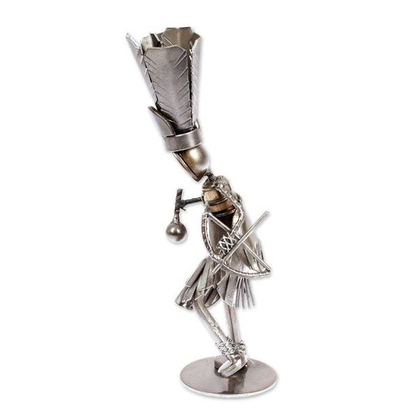 Alternate image for Eco-Friendly Recycled Metal Figurine of Man with Headdress Dancing with Headdress