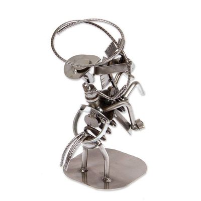 Alternate image for Riding Cowboy-Themed Eco-Friendly Recycled Metal Figurine Riding Cowboy