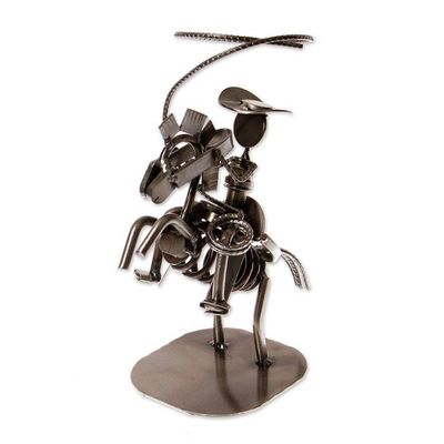 Alternate image for Riding Cowboy-Themed Eco-Friendly Recycled Metal Figurine Riding Cowboy