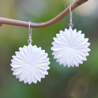 Alternate image for Hand-Carved Margot Bloom-Shaped Dangle Earrings Snowy Margot