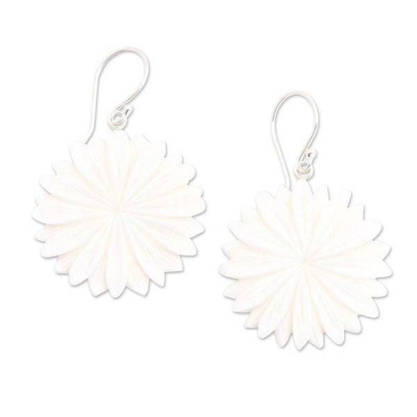 Alternate image for Hand-Carved Margot Bloom-Shaped Dangle Earrings Snowy Margot