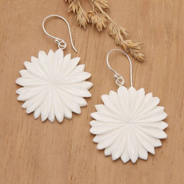 Alternate image for Hand-Carved Margot Bloom-Shaped Dangle Earrings Snowy Margot