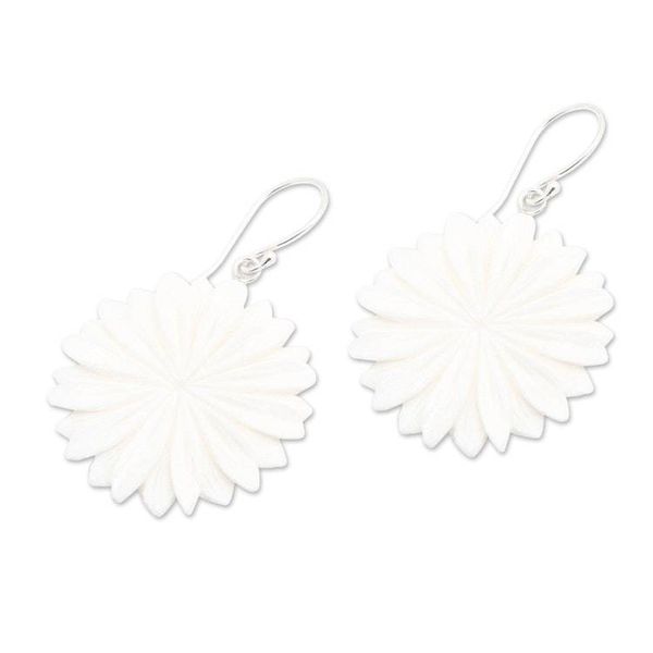 Alternate image for Hand-Carved Margot Bloom-Shaped Dangle Earrings Snowy Margot