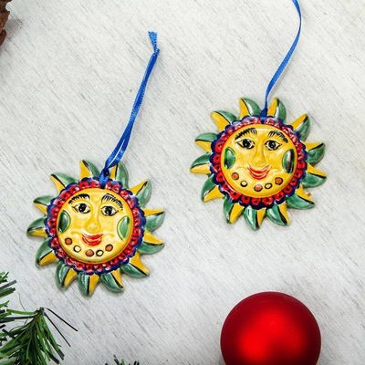 Primary image for Artisan Crafted Ceramic Sun Ornament Pair from Mexico Fantastic Suns