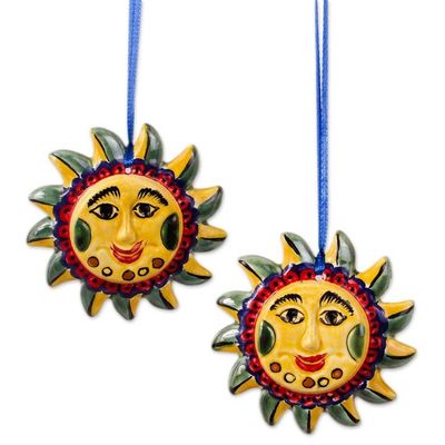 Alternate image for Artisan Crafted Ceramic Sun Ornament Pair from Mexico Fantastic Suns