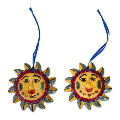 Alternate image for Artisan Crafted Ceramic Sun Ornament Pair from Mexico Fantastic Suns