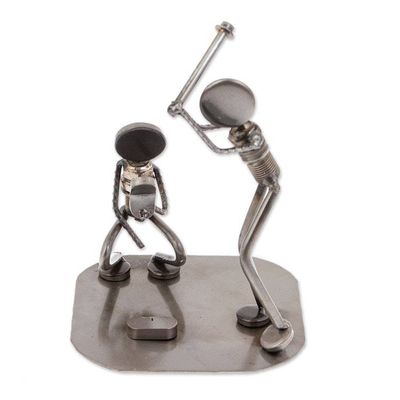 Alternate image for Handcrafted Recycled Metal Rustic Sports Sculpture Mexico Rustic Baseball Players
