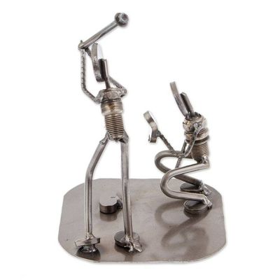 Alternate image for Handcrafted Recycled Metal Rustic Sports Sculpture Mexico Rustic Baseball Players