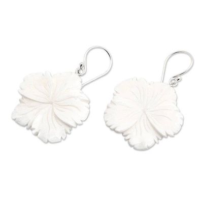 Alternate image for Hand-Carved Hibiscus Bloom-Shaped Dangle Earrings Snowy Hibiscus