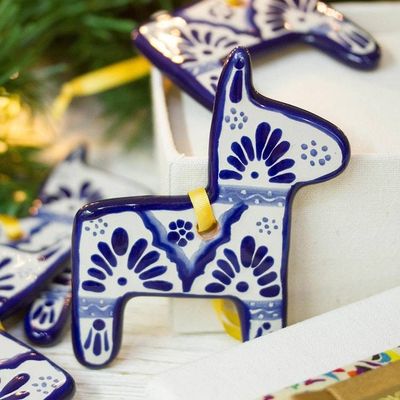 Alternate image for Blue and White Ceramic Donkey Ornaments Set of 4 Talavera Donkeys