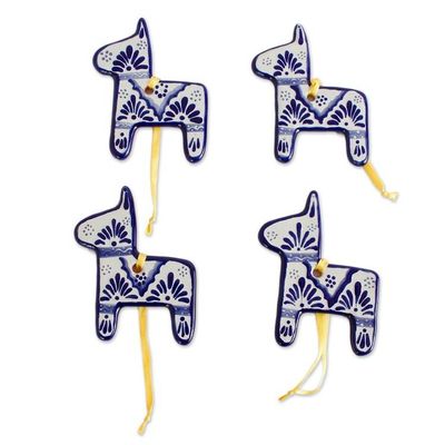 Alternate image for Blue and White Ceramic Donkey Ornaments Set of 4 Talavera Donkeys