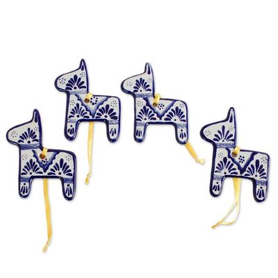 Alternate image for Blue and White Ceramic Donkey Ornaments Set of 4 Talavera Donkeys