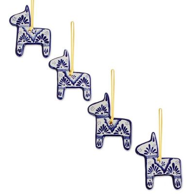 Alternate image for Blue and White Ceramic Donkey Ornaments Set of 4 Talavera Donkeys