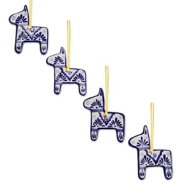 Alternate image for Blue and White Ceramic Donkey Ornaments Set of 4 Talavera Donkeys