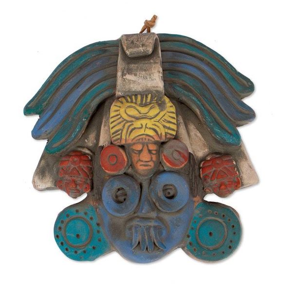 Alternate image for Ah Puch Ceramic Wall Mask Crafted in Mexico Colorful Ah Puch