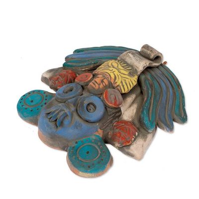 Alternate image for Ah Puch Ceramic Wall Mask Crafted in Mexico Colorful Ah Puch