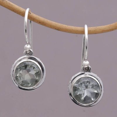Primary image for Circular Prasiolite and Sterling Silver Earrings from Bali Glittering Glance