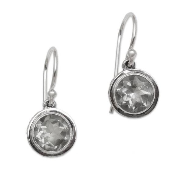 Alternate image for Circular Prasiolite and Sterling Silver Earrings from Bali Glittering Glance