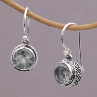 Alternate image for Circular Prasiolite and Sterling Silver Earrings from Bali Glittering Glance