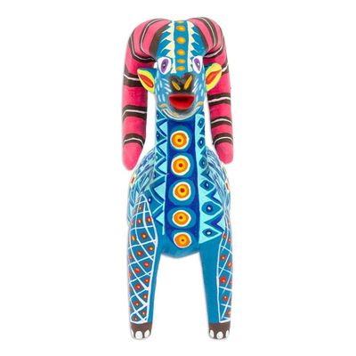 Alternate image for Copal Wood Alebrije Sheep Figurine Hand-Painted in Azure Magical Sheep