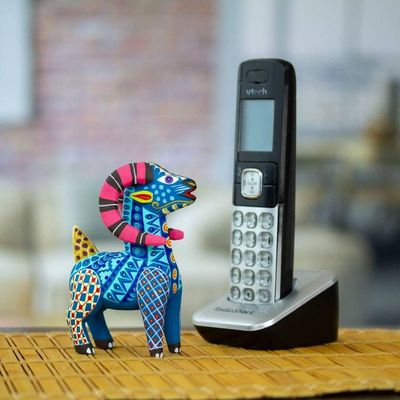 Alternate image for Copal Wood Alebrije Sheep Figurine Hand-Painted in Azure Magical Sheep