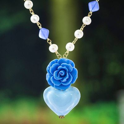 Primary image for Floral and Heart-Themed Gold-Accented Blue Pendant Necklace My Sky Heart