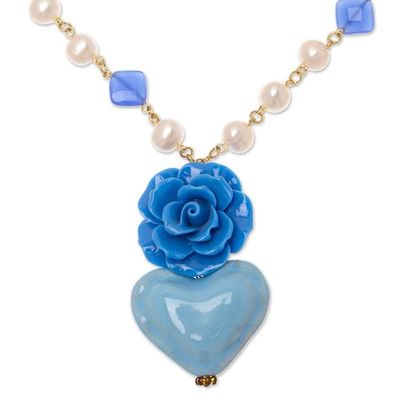 Alternate image for Floral and Heart-Themed Gold-Accented Blue Pendant Necklace My Sky Heart