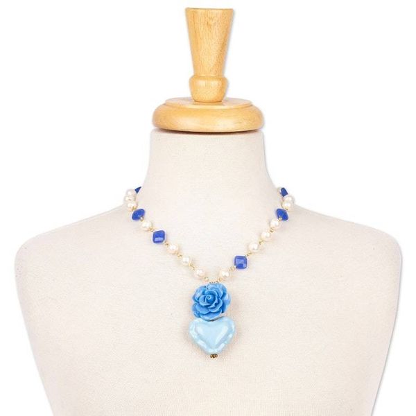 Alternate image for Floral and Heart-Themed Gold-Accented Blue Pendant Necklace My Sky Heart