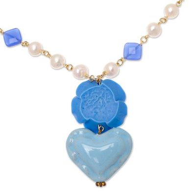 Alternate image for Floral and Heart-Themed Gold-Accented Blue Pendant Necklace My Sky Heart