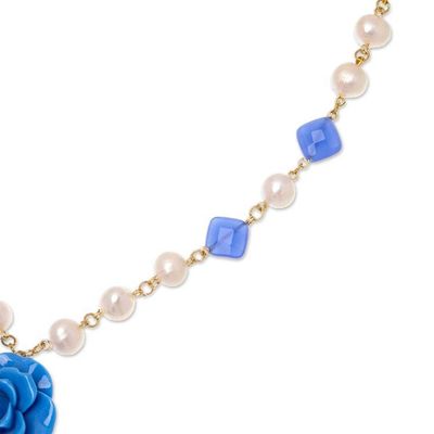 Alternate image for Floral and Heart-Themed Gold-Accented Blue Pendant Necklace My Sky Heart