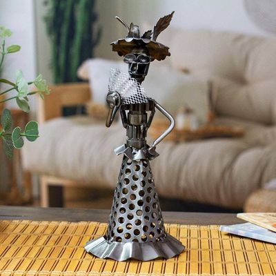 Primary image for Oxidized Day of the Dead Catrina Upcycled Metal Sculpture Catrina at Night