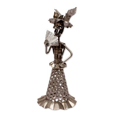 Alternate image for Oxidized Day of the Dead Catrina Upcycled Metal Sculpture Catrina at Night