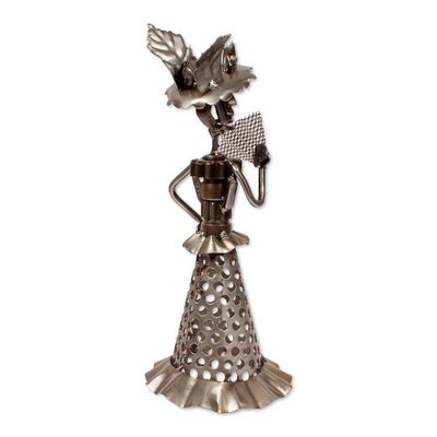 Alternate image for Oxidized Day of the Dead Catrina Upcycled Metal Sculpture Catrina at Night