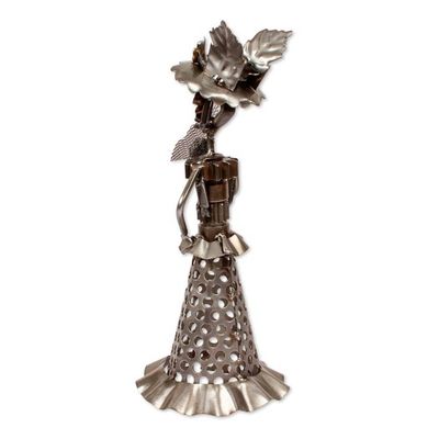 Alternate image for Oxidized Day of the Dead Catrina Upcycled Metal Sculpture Catrina at Night