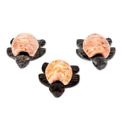 Alternate image for 3 Sea Turtle-Themed Small Decorative Carved Marble Figurines Pink Turtle Trio