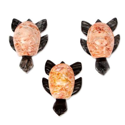 Alternate image for 3 Sea Turtle-Themed Small Decorative Carved Marble Figurines Pink Turtle Trio