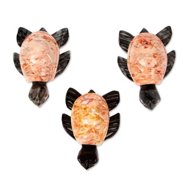 Alternate image for 3 Sea Turtle-Themed Small Decorative Carved Marble Figurines Pink Turtle Trio