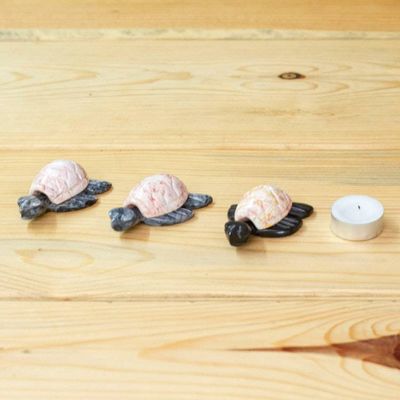 Alternate image for 3 Sea Turtle-Themed Small Decorative Carved Marble Figurines Pink Turtle Trio