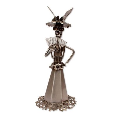 Alternate image for Traditional Day of the Dead Catrina Upcycled Metal Sculpture Catrina at Evening