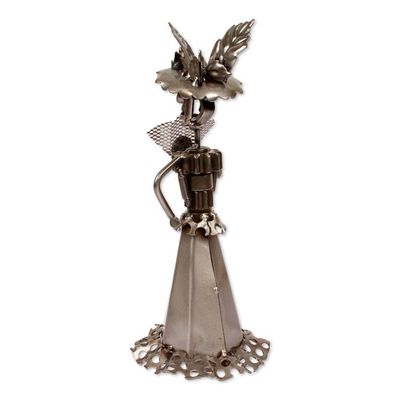 Alternate image for Traditional Day of the Dead Catrina Upcycled Metal Sculpture Catrina at Evening