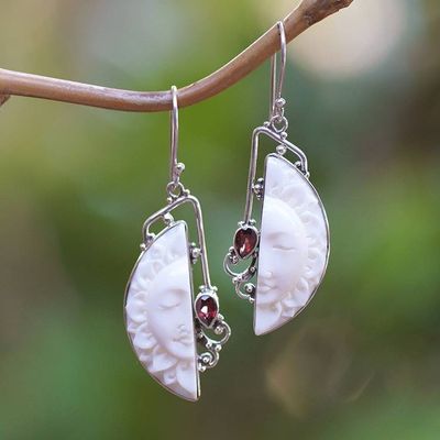 Primary image for Traditional Sun-Themed Natural Garnet Dangle Earrings Half Sunset