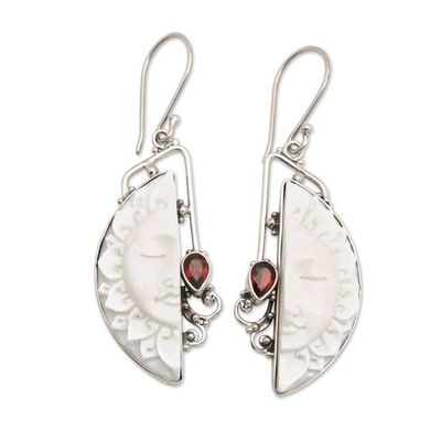 Alternate image for Traditional Sun-Themed Natural Garnet Dangle Earrings Half Sunset