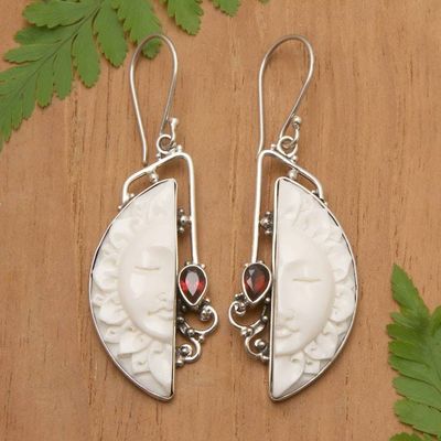 Alternate image for Traditional Sun-Themed Natural Garnet Dangle Earrings Half Sunset