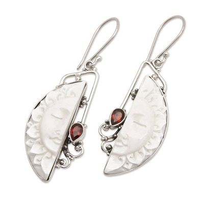 Alternate image for Traditional Sun-Themed Natural Garnet Dangle Earrings Half Sunset