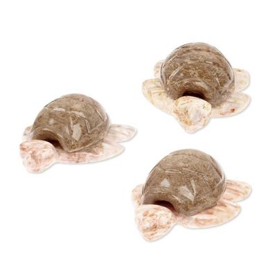 Alternate image for Sea-Themed Handmade 3-Piece Marble Sea Turtle Figurine Set Carapace Lineage