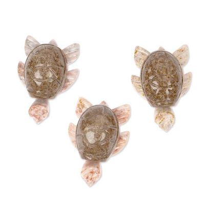 Alternate image for Sea-Themed Handmade 3-Piece Marble Sea Turtle Figurine Set Carapace Lineage