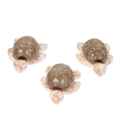Alternate image for Sea-Themed Handmade 3-Piece Marble Sea Turtle Figurine Set Carapace Lineage