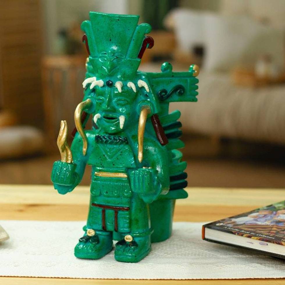 Traditional Mayan Ceremonial Urn-Themed Ceramic Sculpture 'Mayan Mayapan Urn'